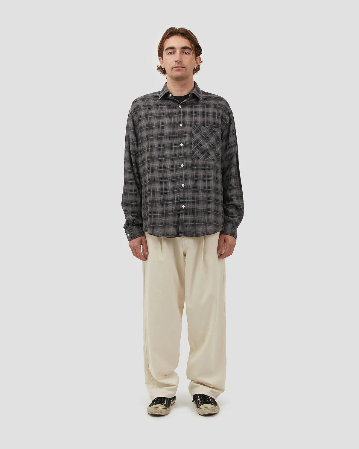 Oversized Shirt Plaid Black