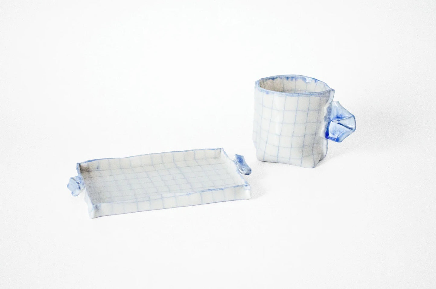 Nerikomi Check Pattern Origami Plate Bundle