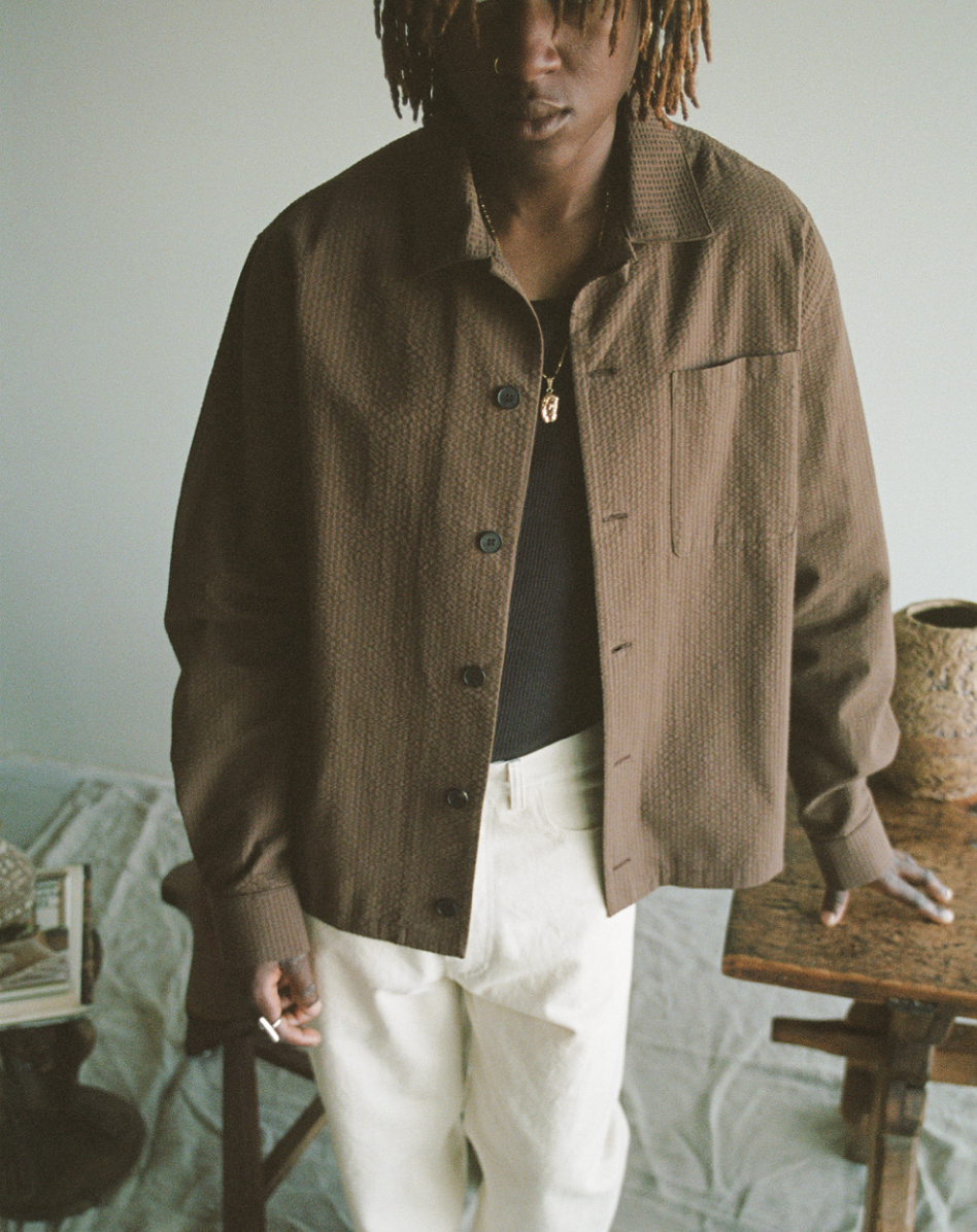 Seersucker Overshirt - Brown Stripe