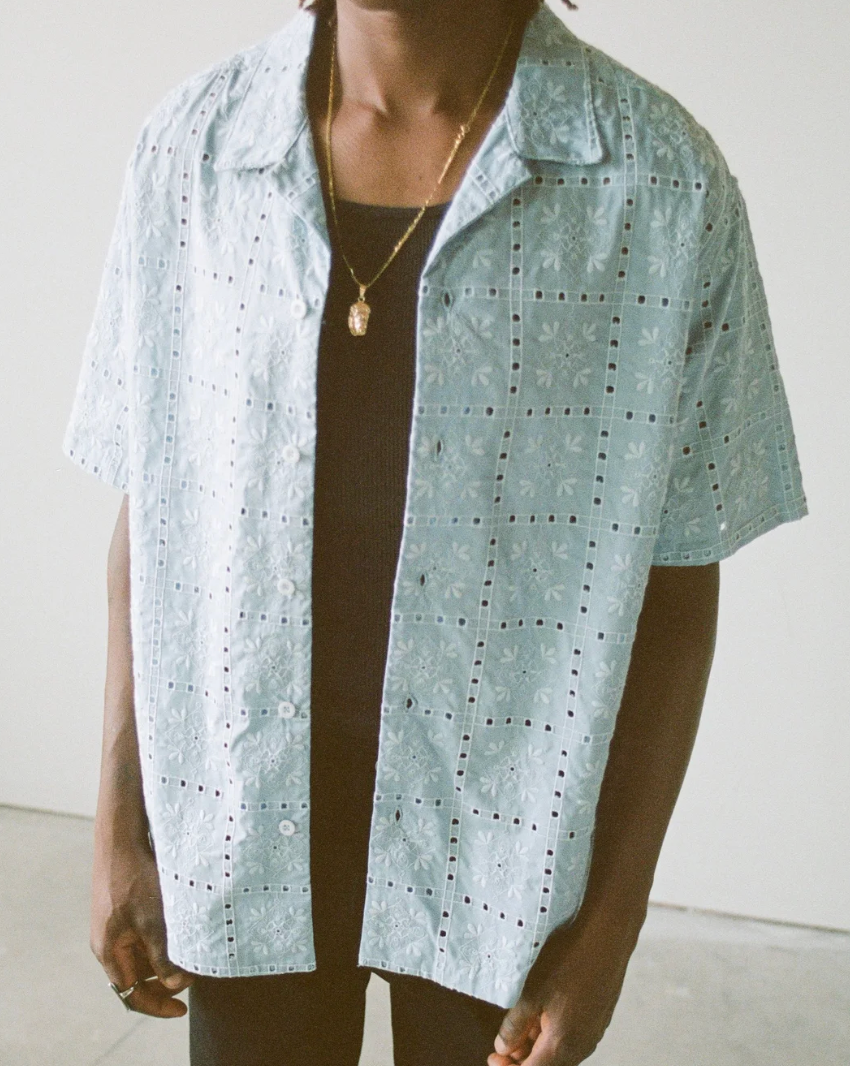 Embroidered Floral Shirt - Saxe Blue