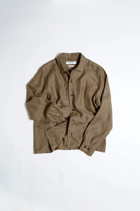 French Linen Chore Shirt - Olive Brown