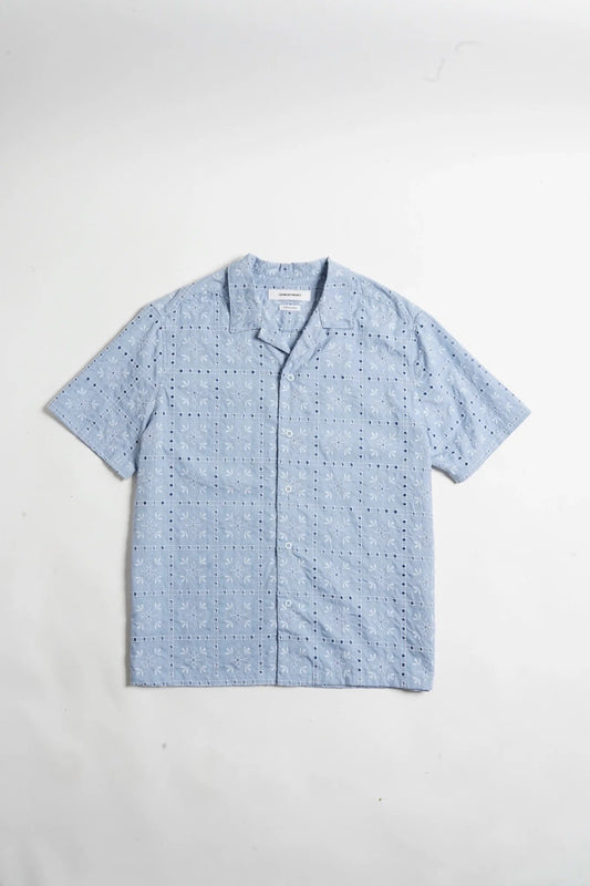 Embroidered Floral Shirt - Saxe Blue