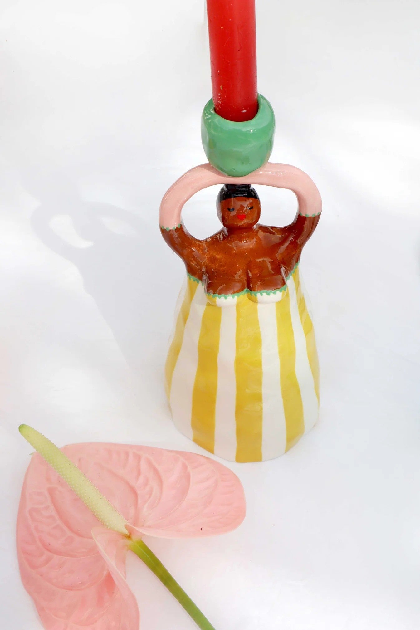 Nina Yellow Stripe Candleholder