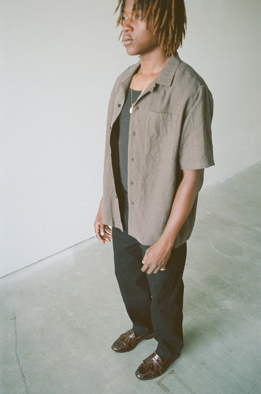 French Linen Camp Shirt - Chestnut