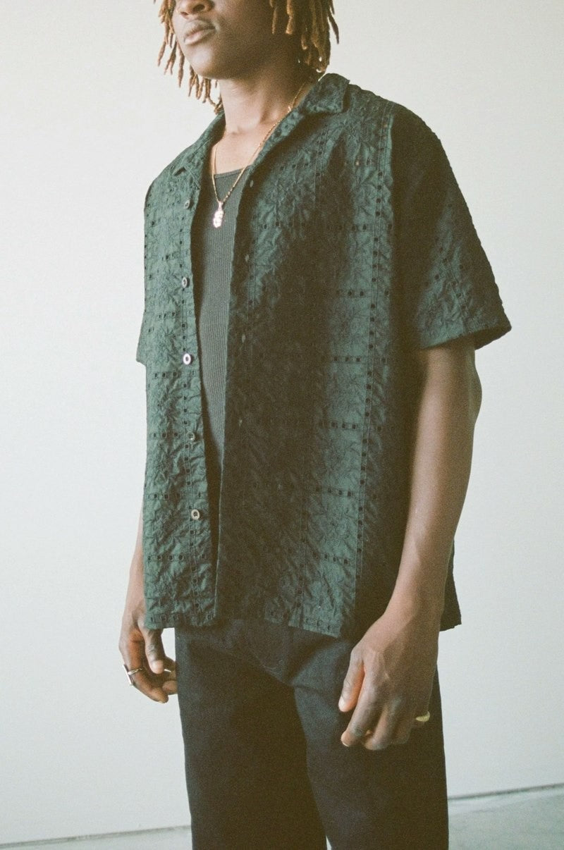 Embroidered Floral Shirt - Black