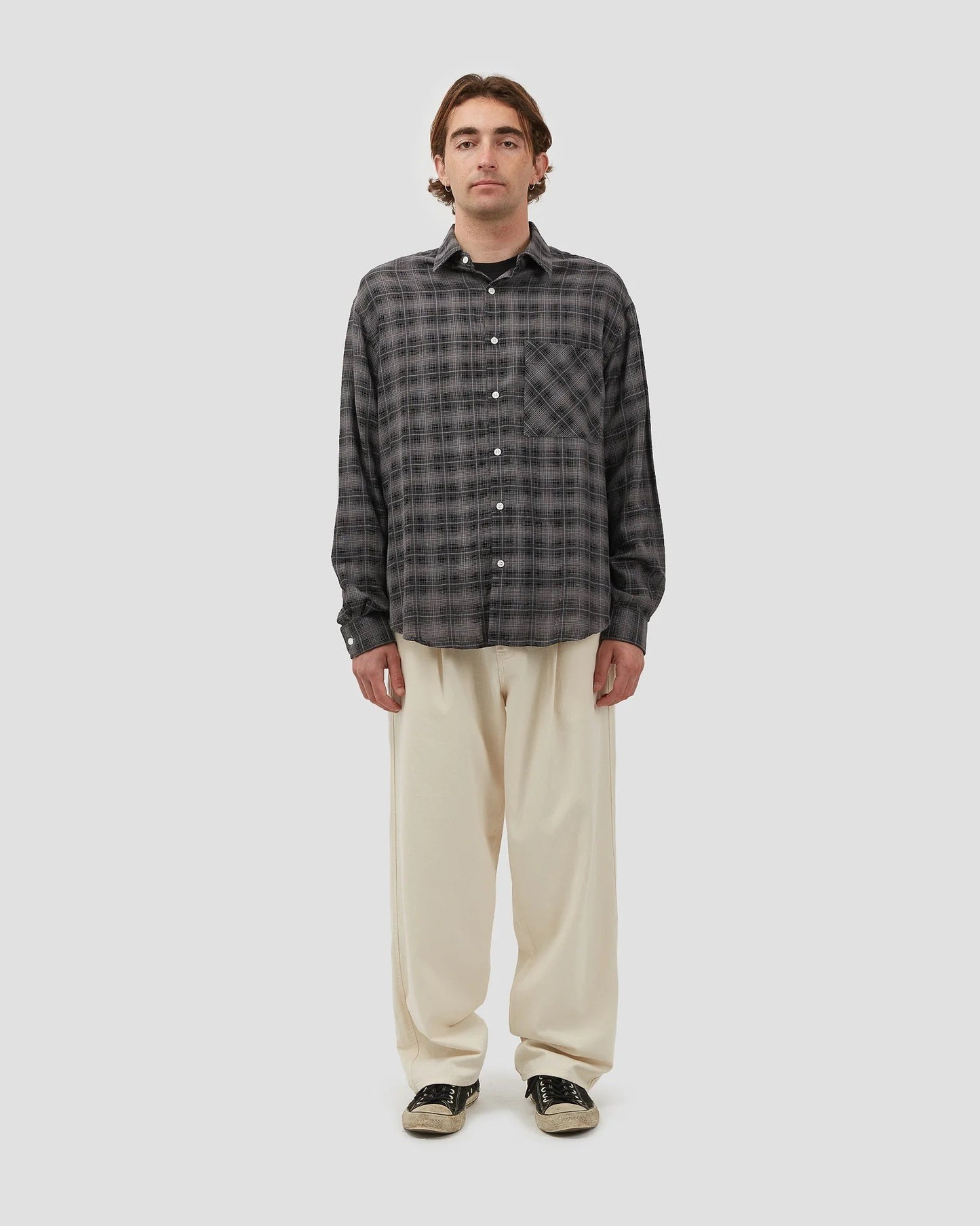 Oversized Shirt Plaid Black