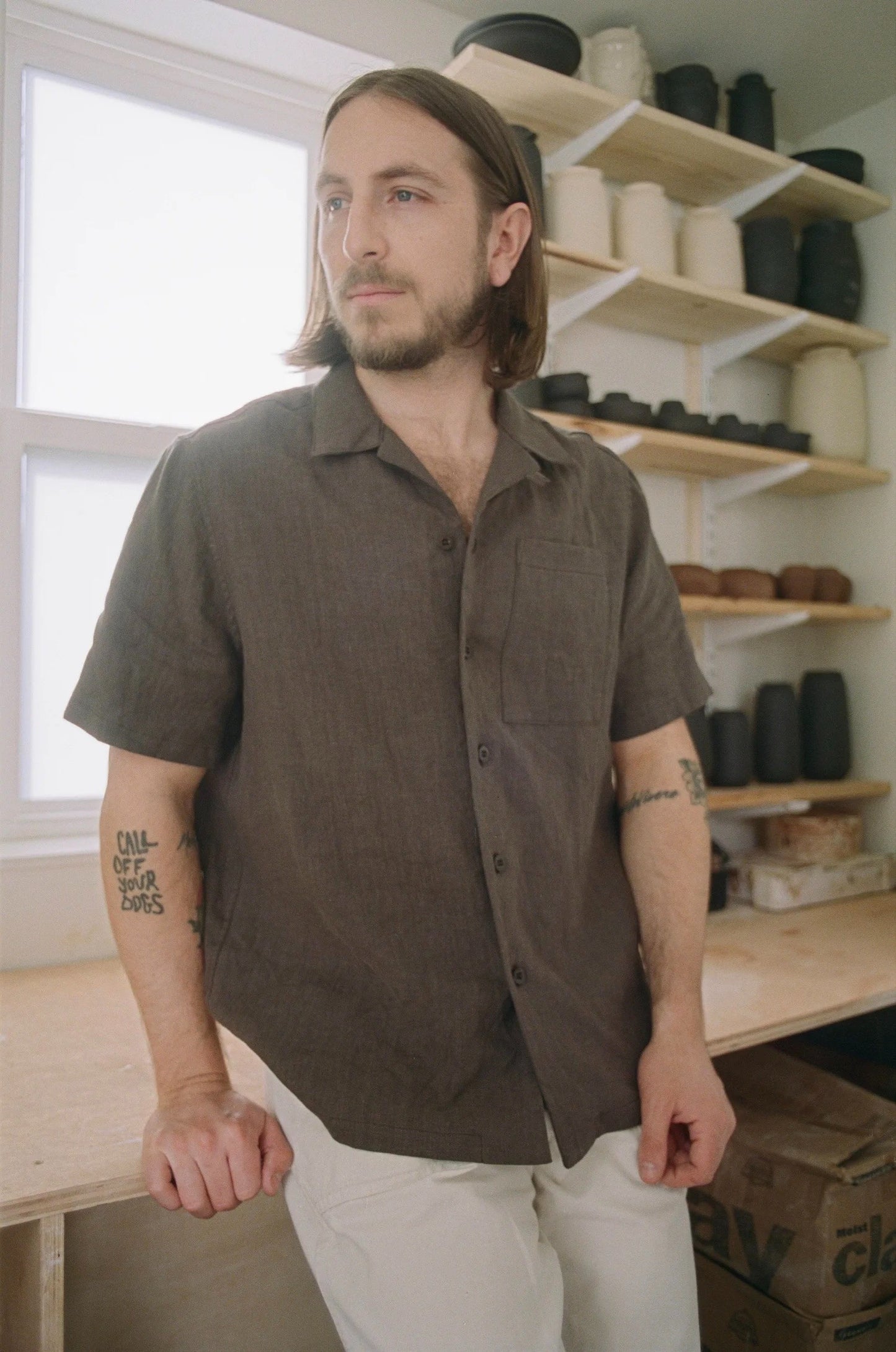 French Linen Camp Shirt - Chestnut