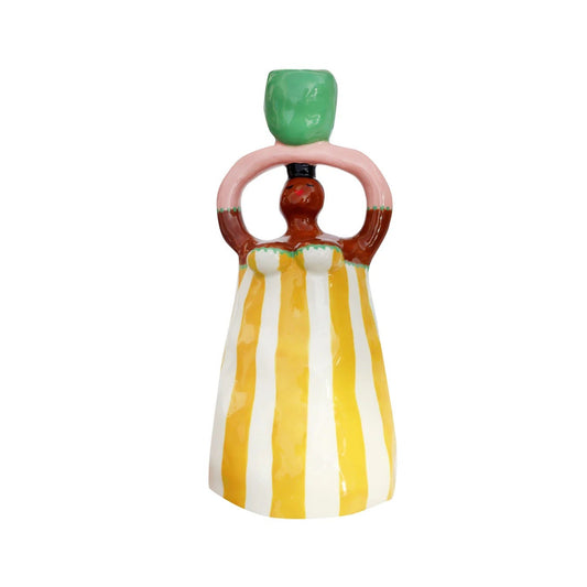 Nina Yellow Stripe Candleholder