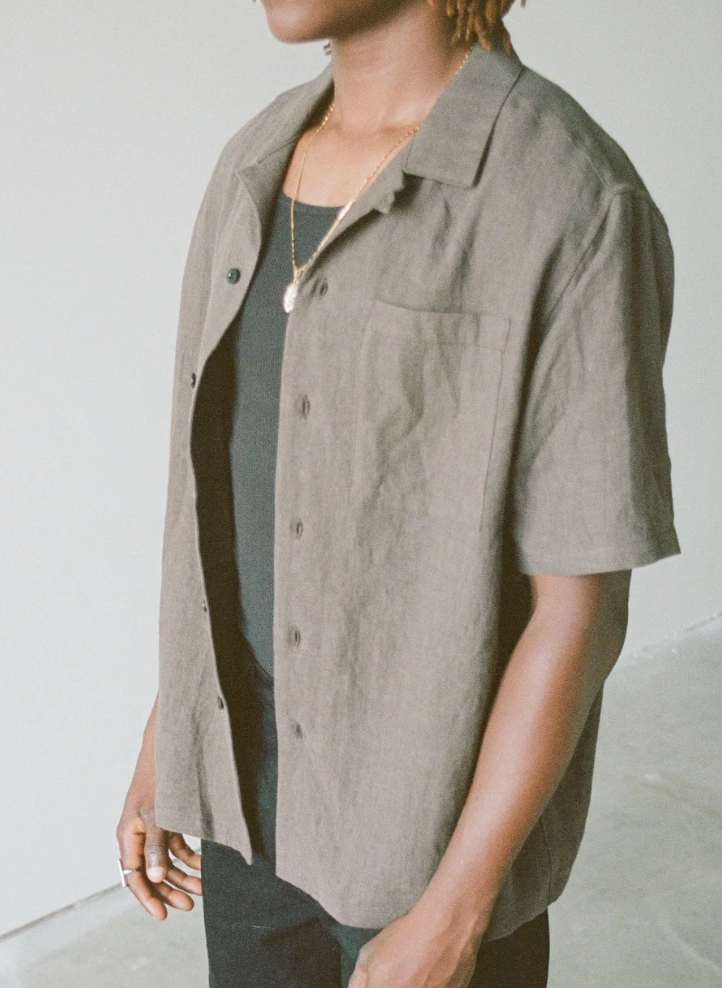French Linen Camp Shirt - Chestnut
